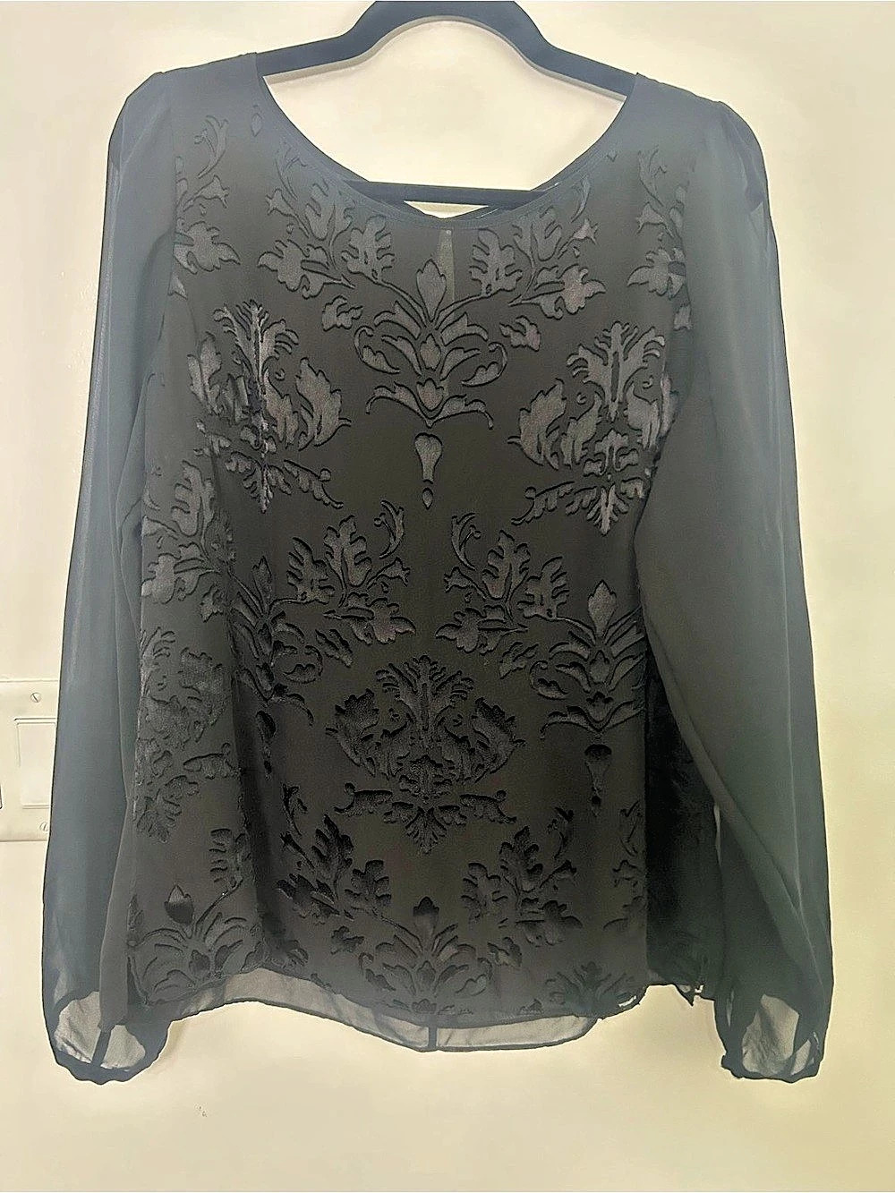 WHBM Size 14 Black Silk Blend Burnout Blouse Whimsigoth Sheer Baroque
